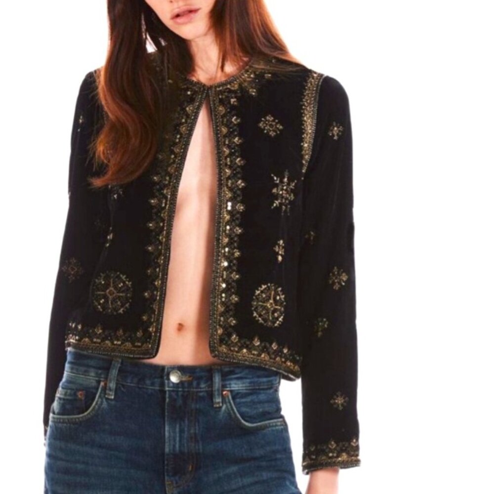 NWT ZARA Embroidered velvet jacket SZ XL